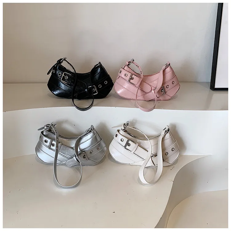 Gothic Punk Y2K Shoulder Bags for Women Fashion Pu Leather Ladies Underarm Bag Design Vintage Female Handbags Small Tote Purse