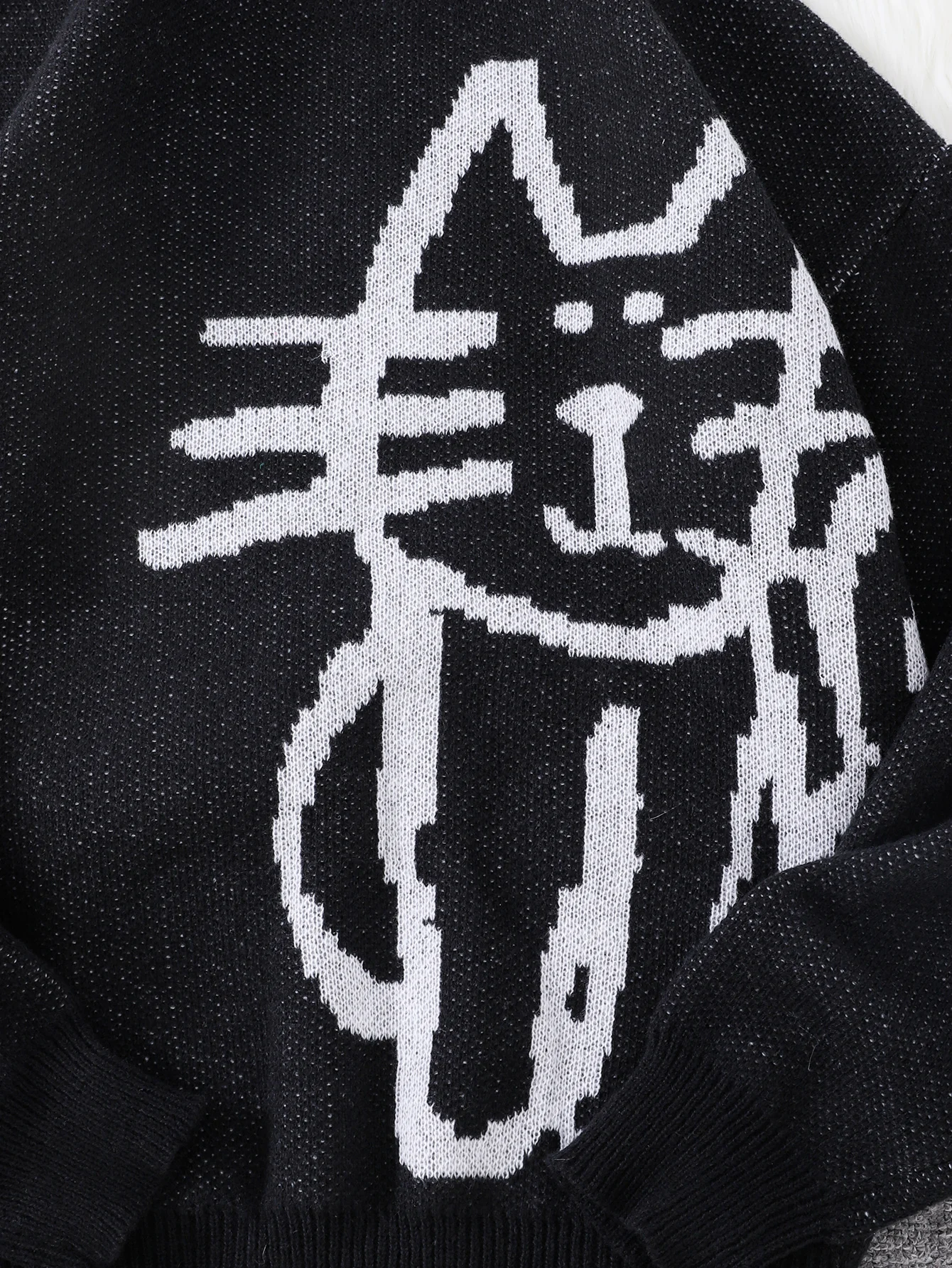 Autumn and Winter Abstract Kitten Jacquard Pattern Pullover Sweater Casual Round Neck Knitted Men's Pullover