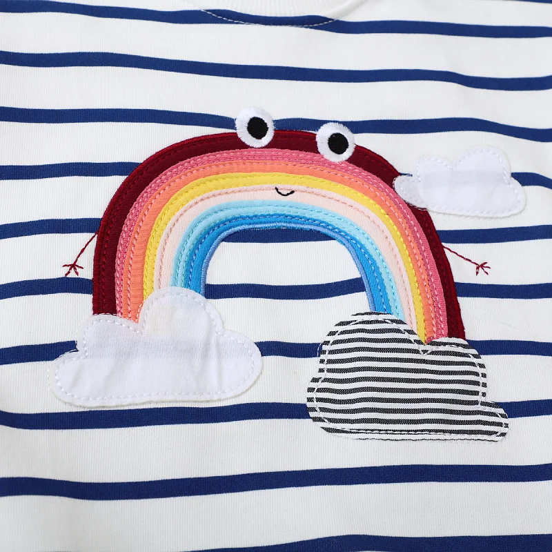 Jumping Meters 2-7T Rainbow Girls Sweatshirts Bunny Embroidery Long Sleeve Baby Hooded Sport Shirts Autumn Spring Clothes