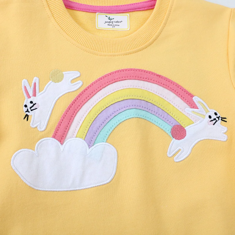 Jumping Meters 2-7T Rainbow Girls Sweatshirts Bunny Embroidery Long Sleeve Baby Hooded Sport Shirts Autumn Spring Clothes