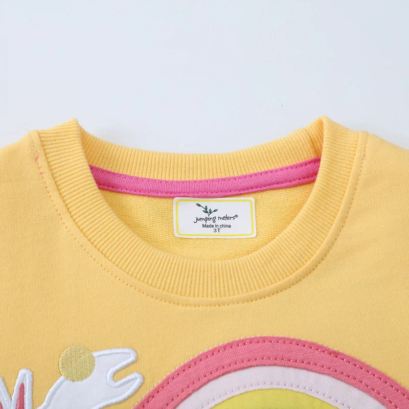 Jumping Meters 2-7T Rainbow Girls Sweatshirts Bunny Embroidery Long Sleeve Baby Hooded Sport Shirts Autumn Spring Clothes