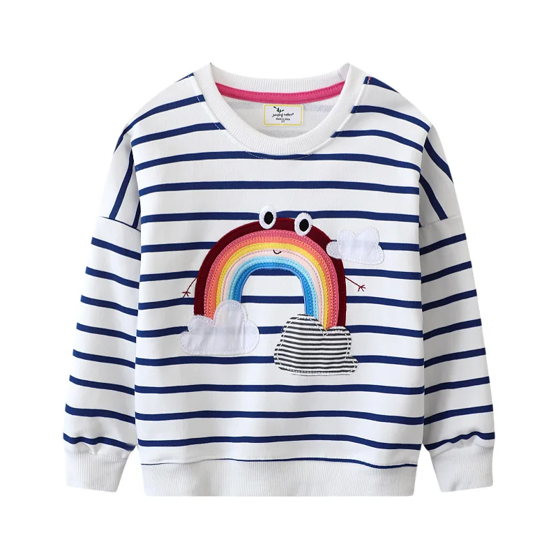 Jumping Meters 2-7T Rainbow Girls Sweatshirts Bunny Embroidery Long Sleeve Baby Hooded Sport Shirts Autumn Spring Clothes