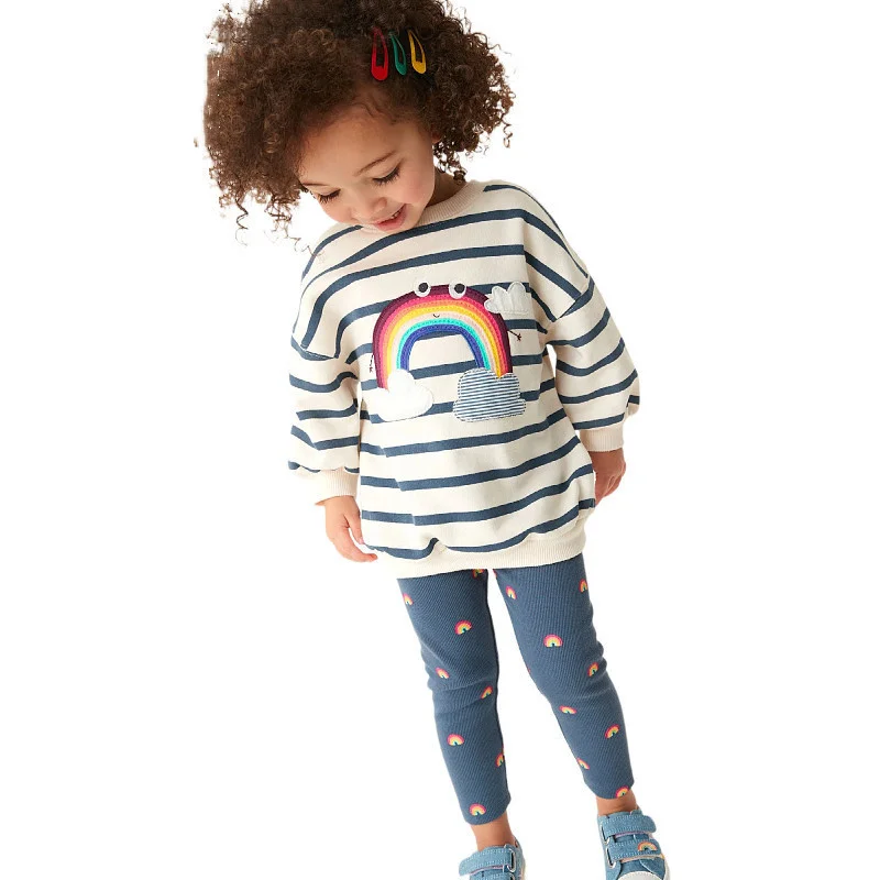 Jumping Meters 2-7T Rainbow Girls Sweatshirts Bunny Embroidery Long Sleeve Baby Hooded Sport Shirts Autumn Spring Clothes