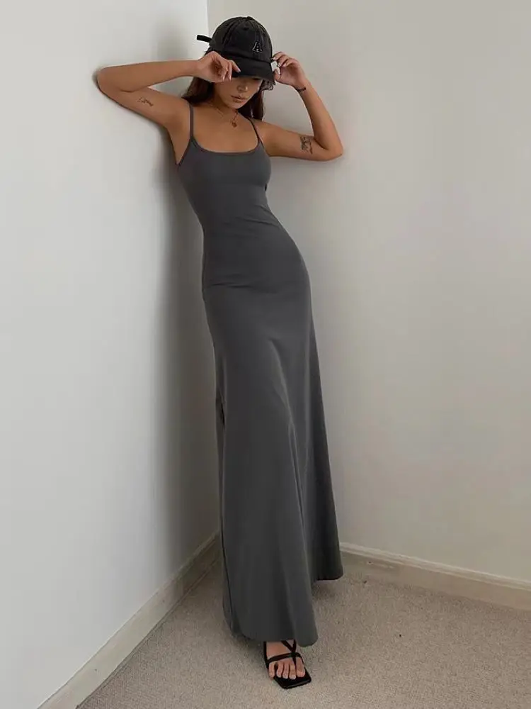 Women's Slim-Fit Halter Neck Midi Dress Elegant Bodycon Long Summer Dress Sexy Spaghetti Strap Beach Party Wear