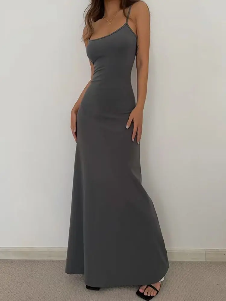 Women's Slim-Fit Halter Neck Midi Dress Elegant Bodycon Long Summer Dress Sexy Spaghetti Strap Beach Party Wear