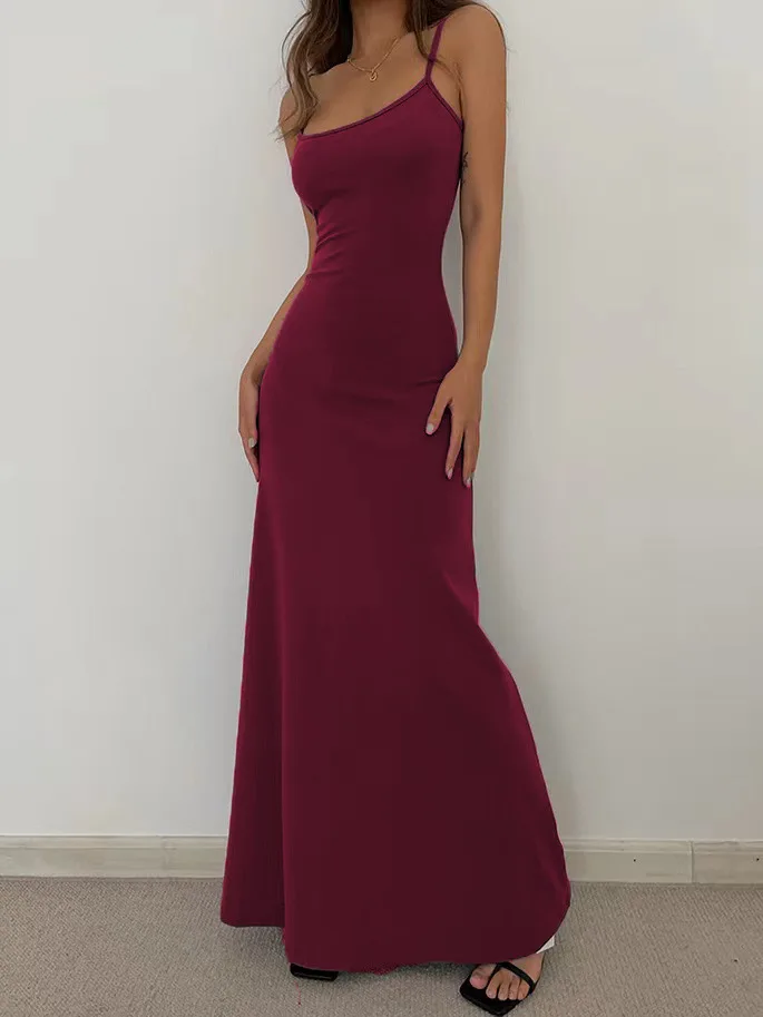 Women's Slim-Fit Halter Neck Midi Dress Elegant Bodycon Long Summer Dress Sexy Spaghetti Strap Beach Party Wear