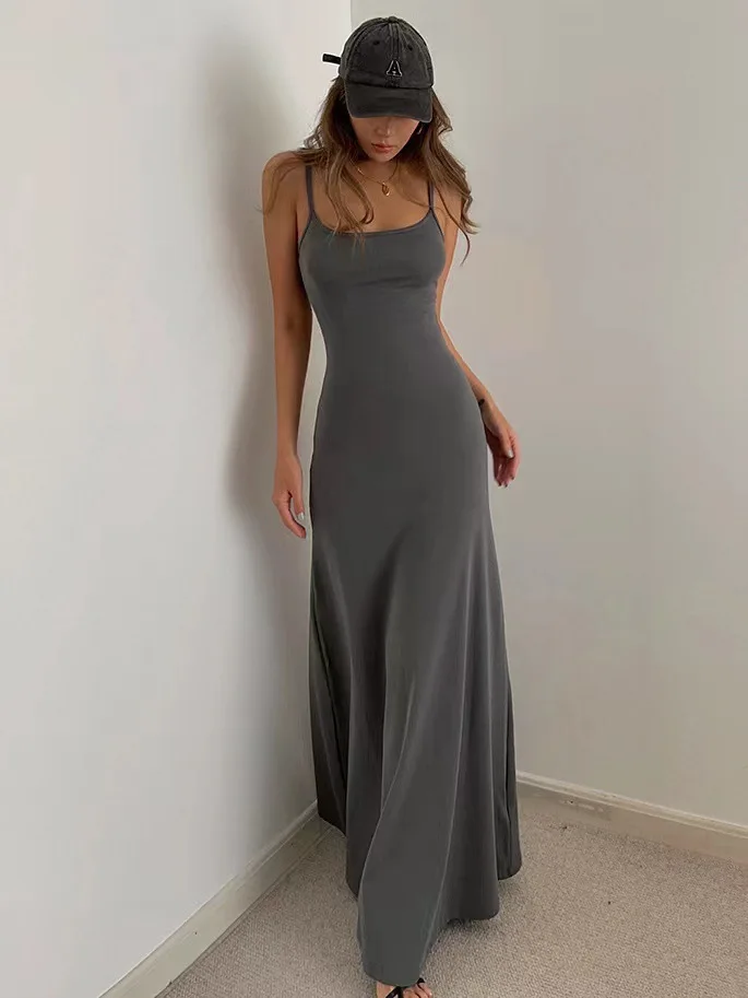 Women's Slim-Fit Halter Neck Midi Dress Elegant Bodycon Long Summer Dress Sexy Spaghetti Strap Beach Party Wear