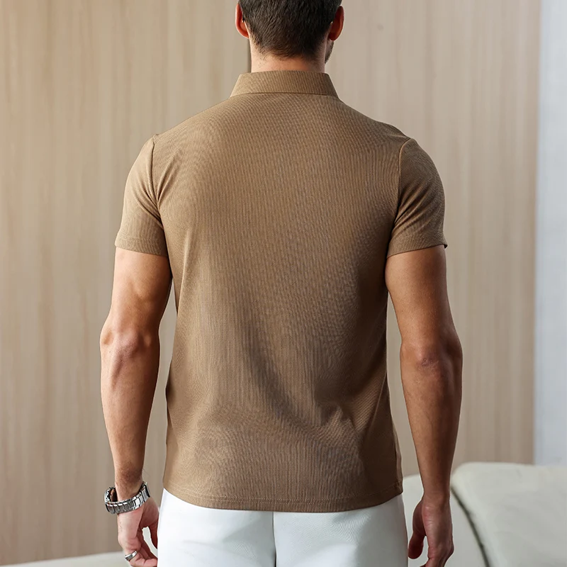 New Men's Business Casual Short Sleeved Shirt Solid Color Polo Shirt Fashionable Breathable Comfortable Versatile Top