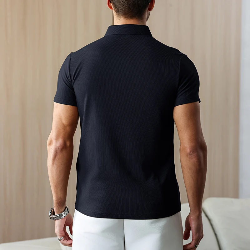 New Men's Business Casual Short Sleeved Shirt Solid Color Polo Shirt Fashionable Breathable Comfortable Versatile Top