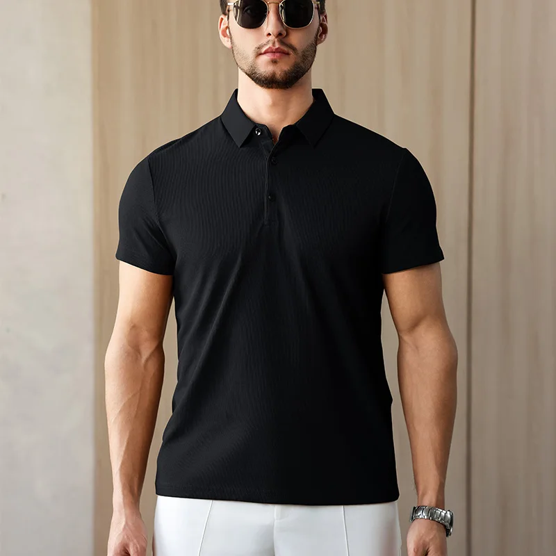 New Men's Business Casual Short Sleeved Shirt Solid Color Polo Shirt Fashionable Breathable Comfortable Versatile Top