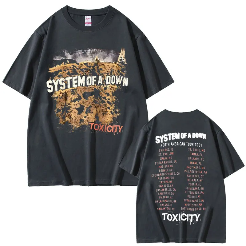 Vintage Rock Band System of A Down Toxicity Tour T Shirt Men Women Gothic Punk Rock T-shirts Men's Hip Hop Oversized T Shirts
