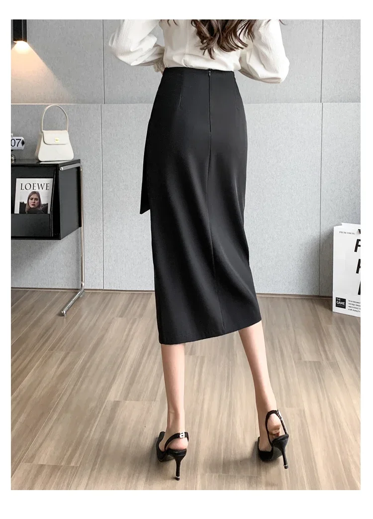 Seoulish Retro 2026 Spring Summer High Waist Mid Length Pencil Skirts Women New Office Lady Solid Color Wrapped Women's Skirts