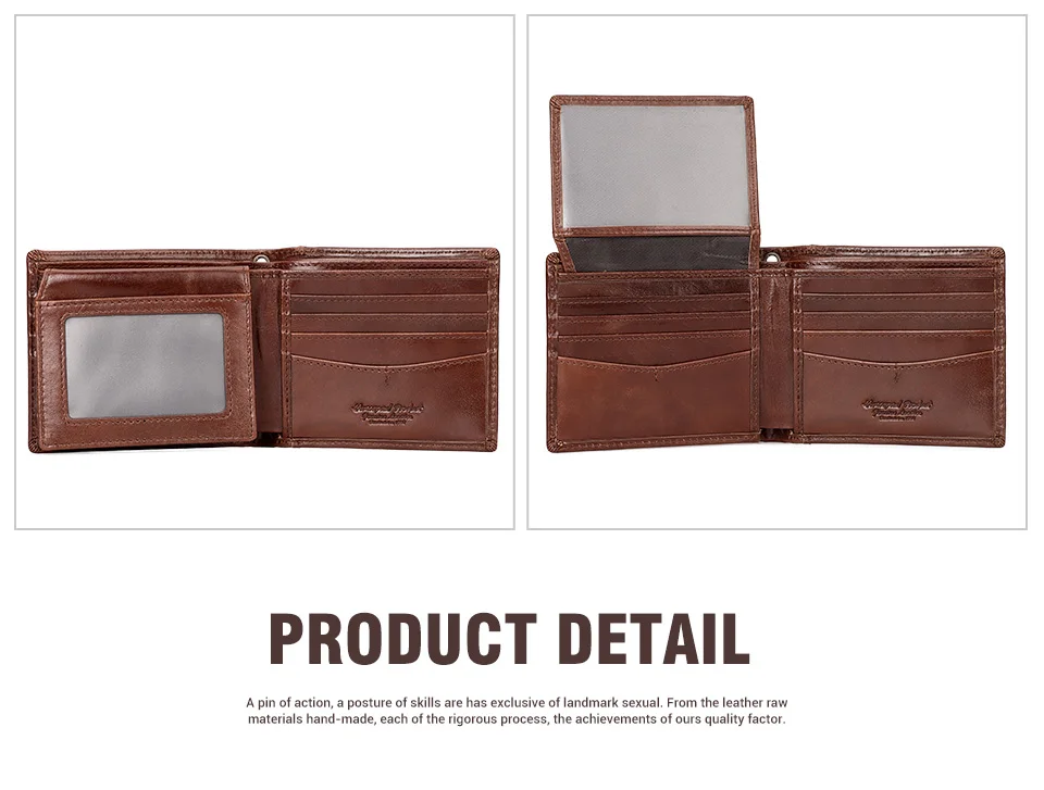 KAVIS 100% Genuine Leather Short Purse Business RFID Protect Credit Card Holder Clutch For Men With Anti-theft Chain Wallet
