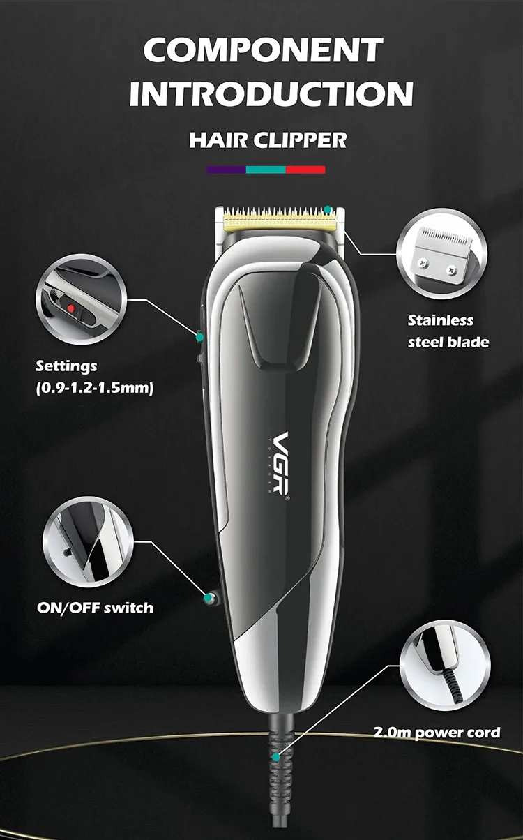VGR Hair Cutting Machine Electric Hair Clipper Professional Hair Trimmer Adjustable Haircut Machine Wired Trimmer for Men V-127