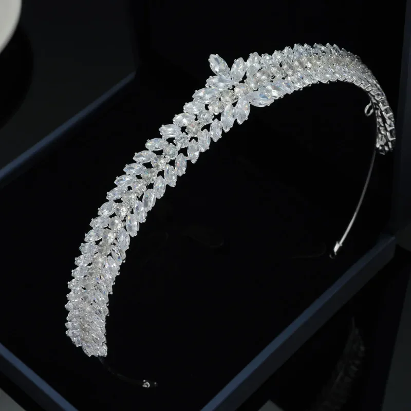 Luxury Bridal Headband For Wedding Headpiece Cubic Zirconia CZ Tiaras Crowns For Women Diadem Party Headdress Bride Hair Jewelry