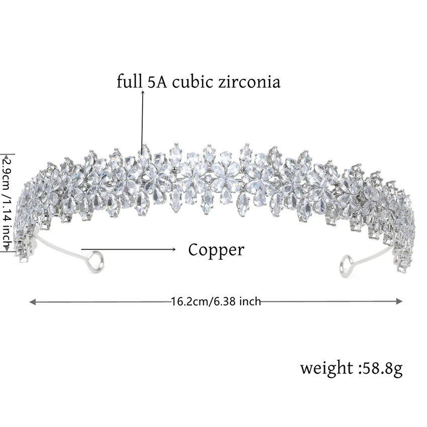 Luxury Bridal Headband For Wedding Headpiece Cubic Zirconia CZ Tiaras Crowns For Women Diadem Party Headdress Bride Hair Jewelry