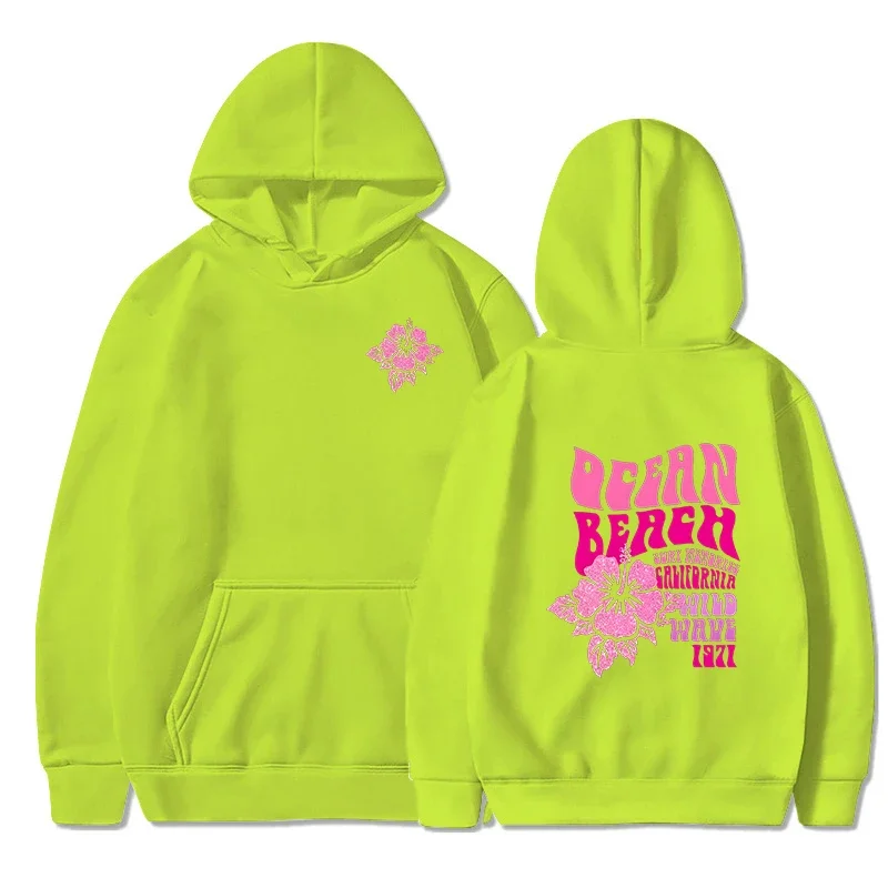Women Fashion Casual Hoodies Ocean Beach Flower Slogan Front Back Pink Sweatshirts Beach Aesthetic Pullover Hoodie Trip Tops