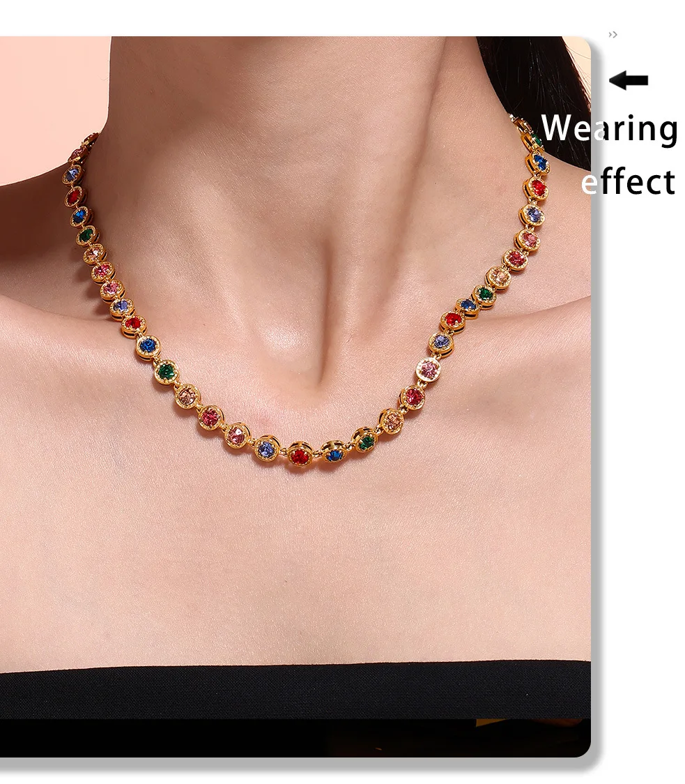 Stainless Steel Necklace Bracelets for Women Tennis Chain Colorful Stones Zircon Inlaid Gold Plated Waterproof Jewelry Gift