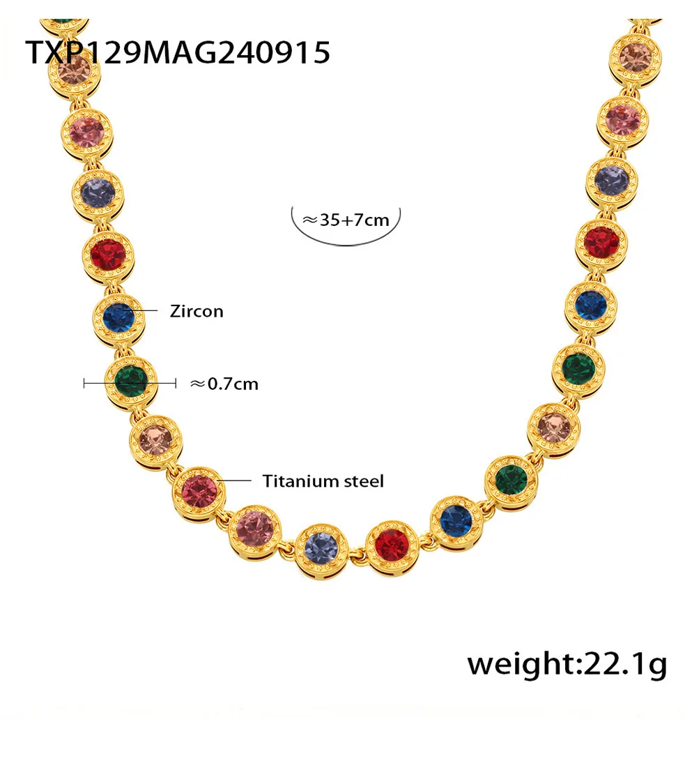 Stainless Steel Necklace Bracelets for Women Tennis Chain Colorful Stones Zircon Inlaid Gold Plated Waterproof Jewelry Gift