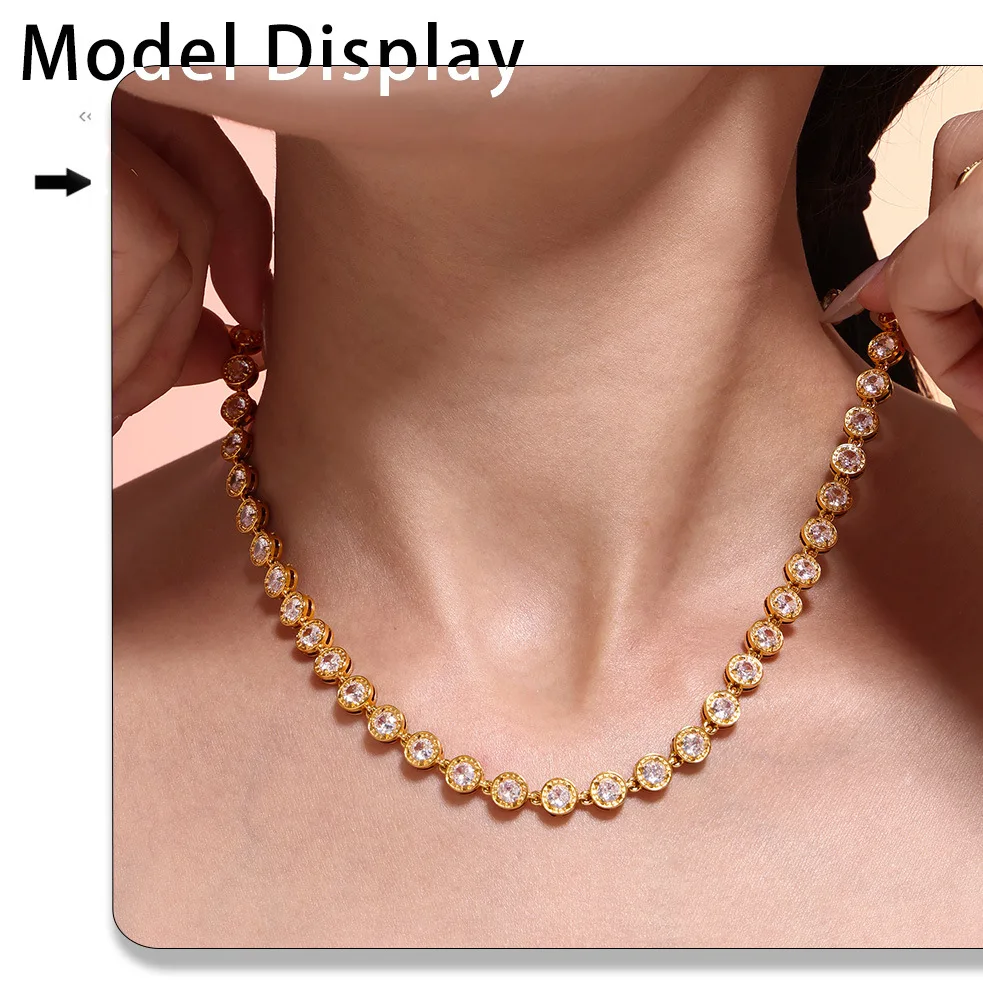 Stainless Steel Necklace Bracelets for Women Tennis Chain Colorful Stones Zircon Inlaid Gold Plated Waterproof Jewelry Gift