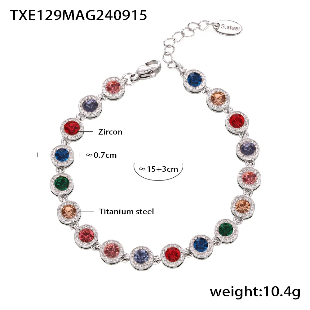 Stainless Steel Necklace Bracelets for Women Tennis Chain Colorful Stones Zircon Inlaid Gold Plated Waterproof Jewelry Gift