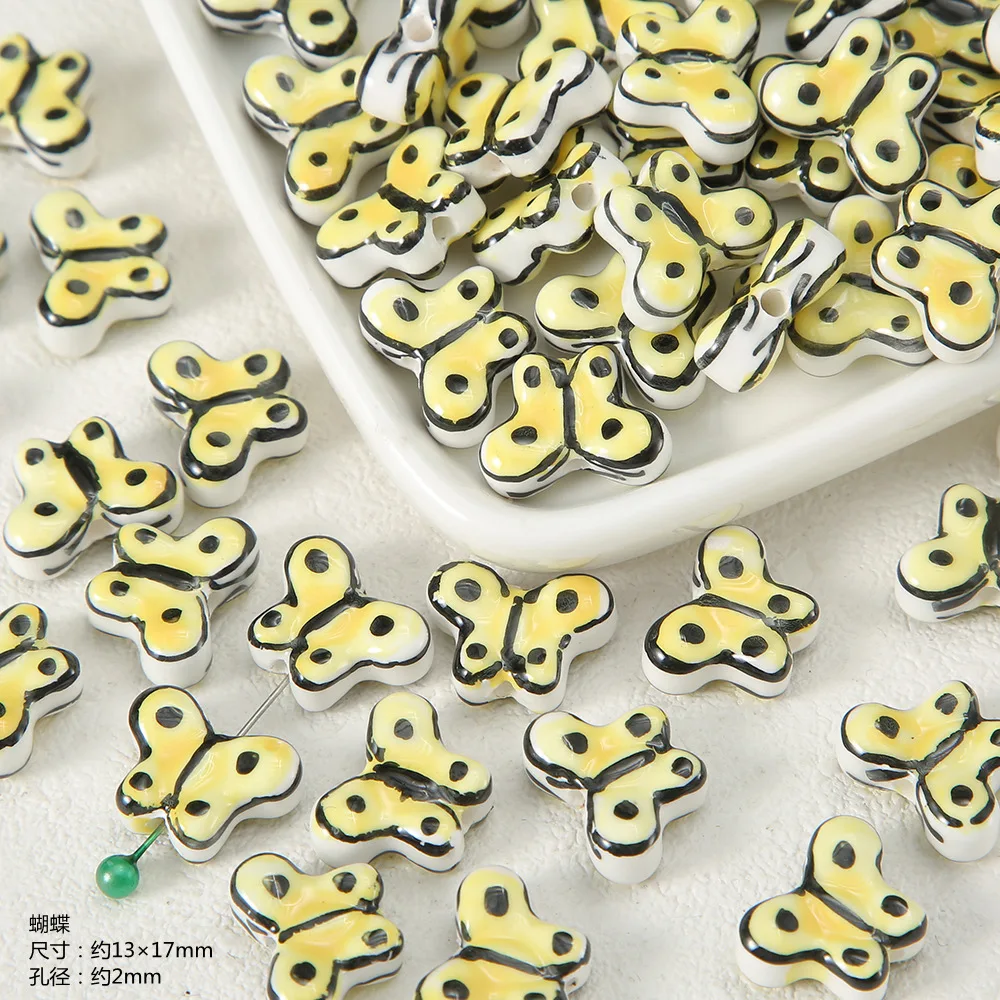 Exclusive Hand-painted Yellow Ceramic Straight Hole Bead Jewelry For Summer