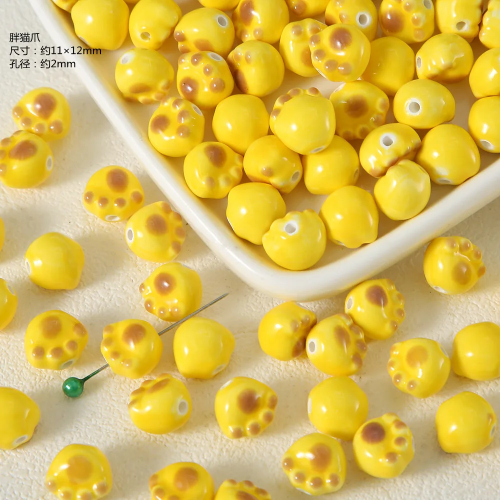 Exclusive Hand-painted Yellow Ceramic Straight Hole Bead Jewelry For Summer