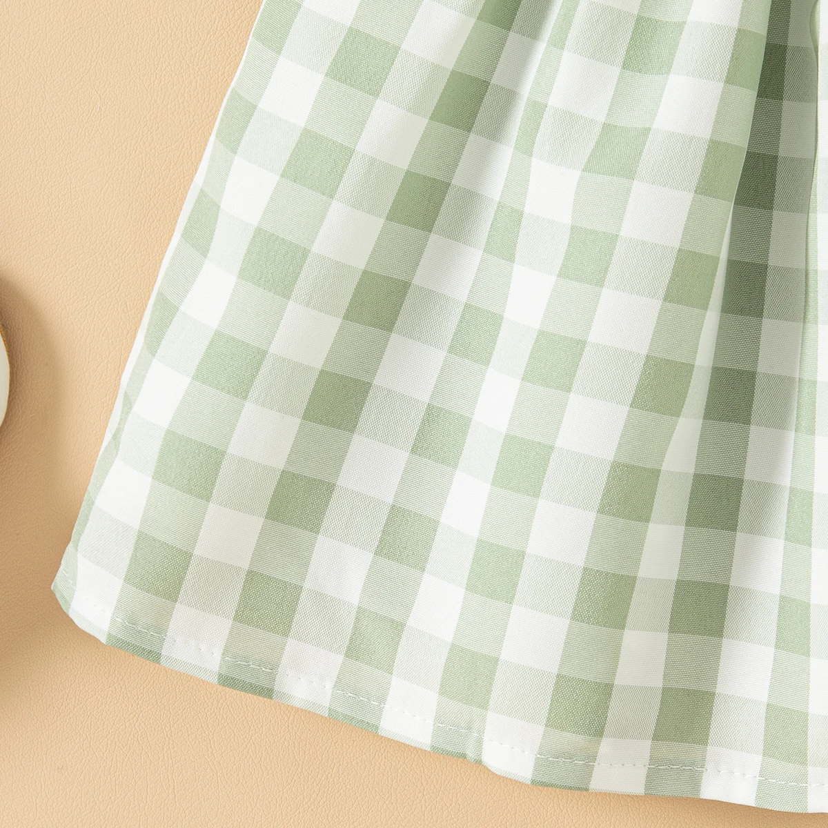(0-3 Year Old Baby Girl Dress) Summer New Green Checkered Children'S Sleeveless Clothes With Free Hat For Beach Party