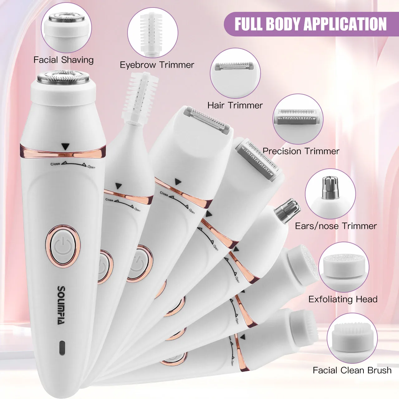 Solimpia 7 in 1 Body Hair Removal Electric Epilator Armpit Hair Bikini Hair Leg Hair Pubic Hair Electric Razor Clipper Shaver