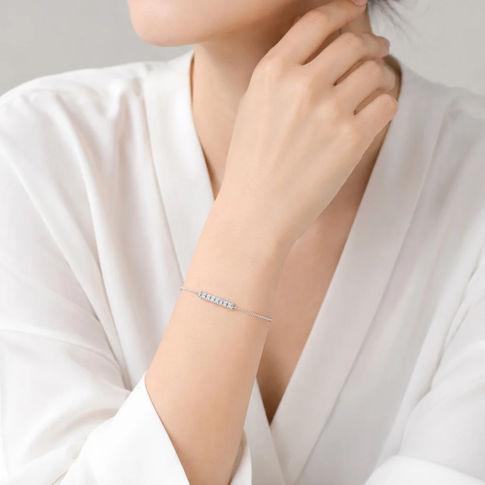 Link Chain Bracelet White ZIrcon Real 925 Sterling Silver Trendy Jewelry Europe Women Gift
