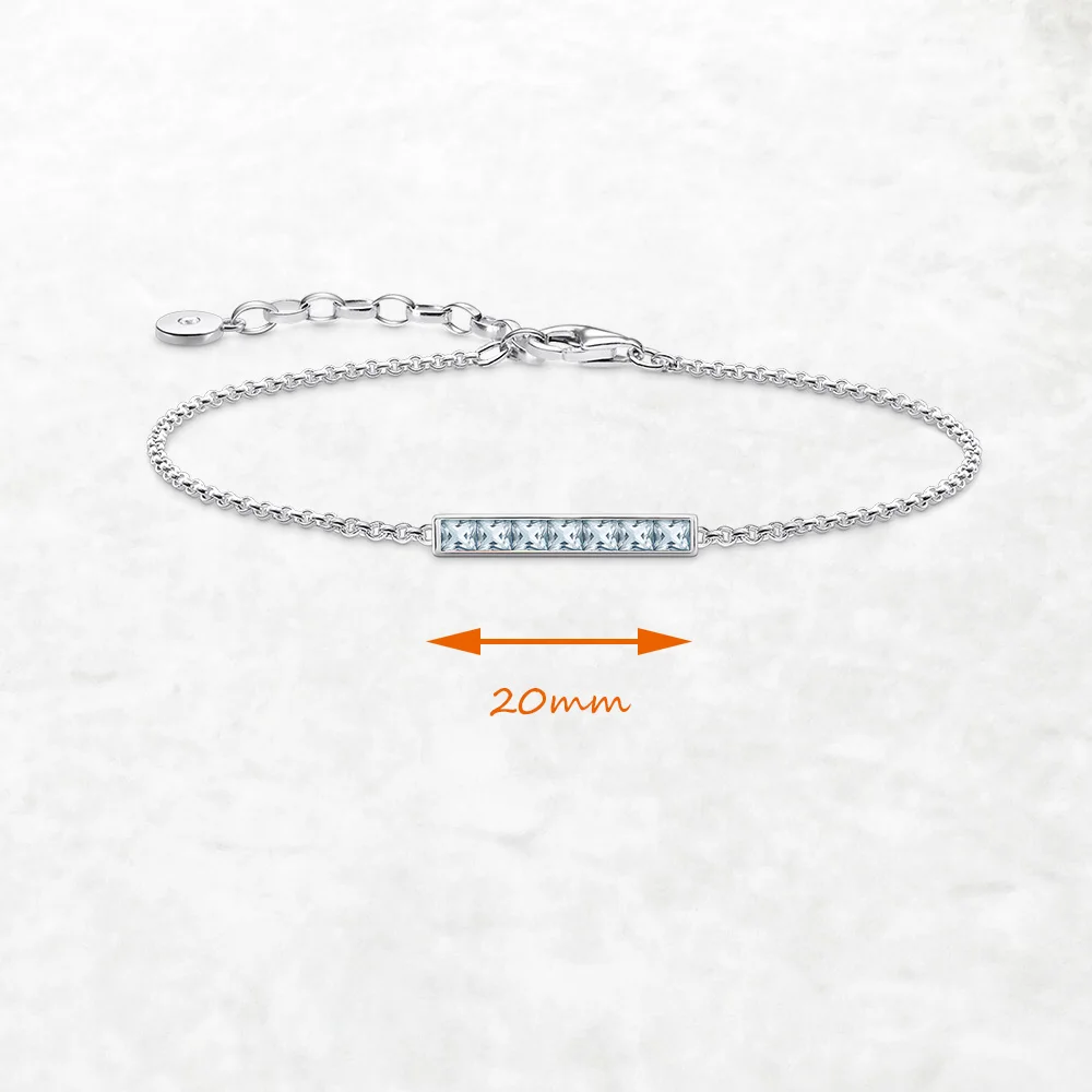 Link Chain Bracelet White ZIrcon Real 925 Sterling Silver Trendy Jewelry Europe Women Gift