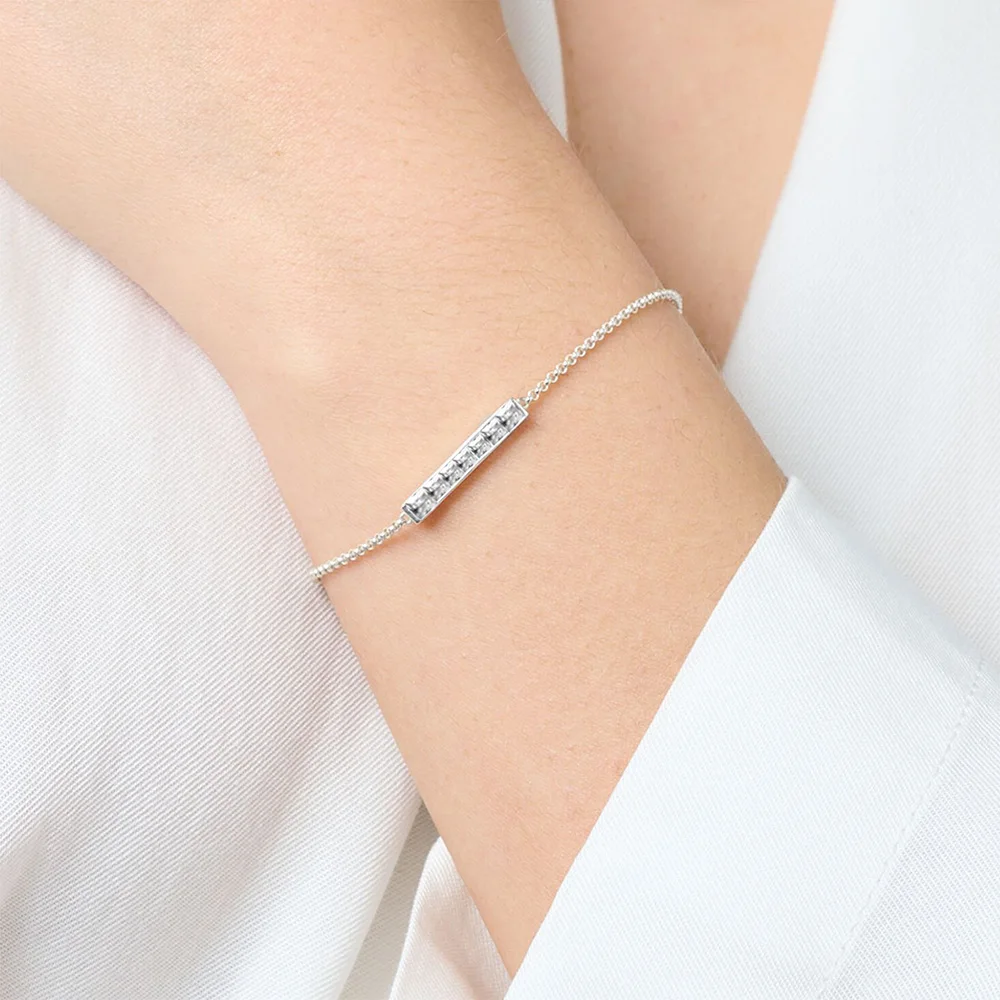 Link Chain Bracelet White ZIrcon Real 925 Sterling Silver Trendy Jewelry Europe Women Gift