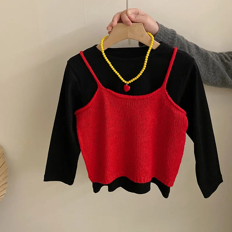 Undershirt Vest Jeans Fart Curtain 2025 Spring New Fashion Solid Color Long Sleeve T-shirt Knitted Vest Mesh Butt Curtain Jeans
