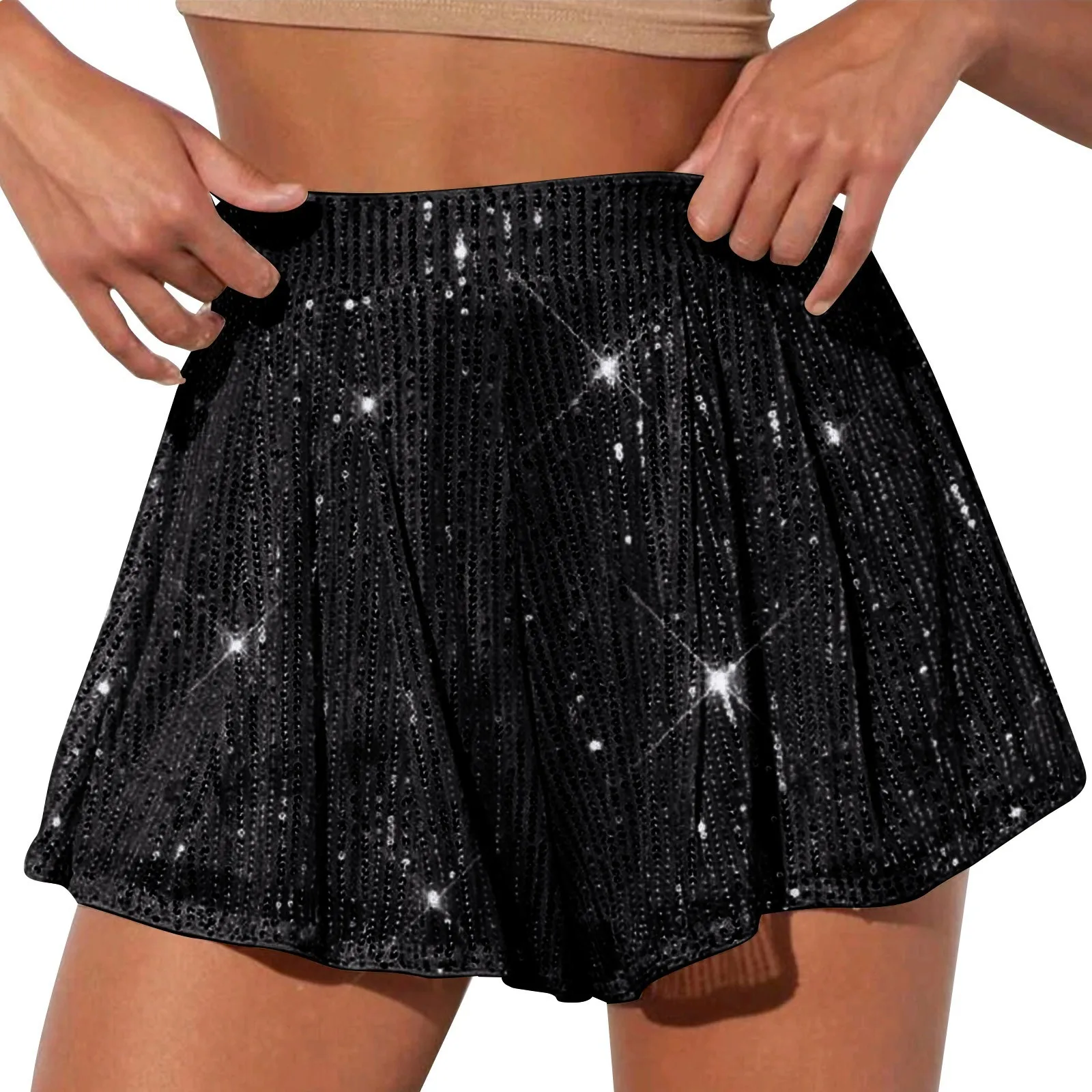 Women's Solid-color Casual High-waisted Sparkly Shorts Casual Fashion shiny sequin short pants Clubwear Glitter Shorts Hot Pants