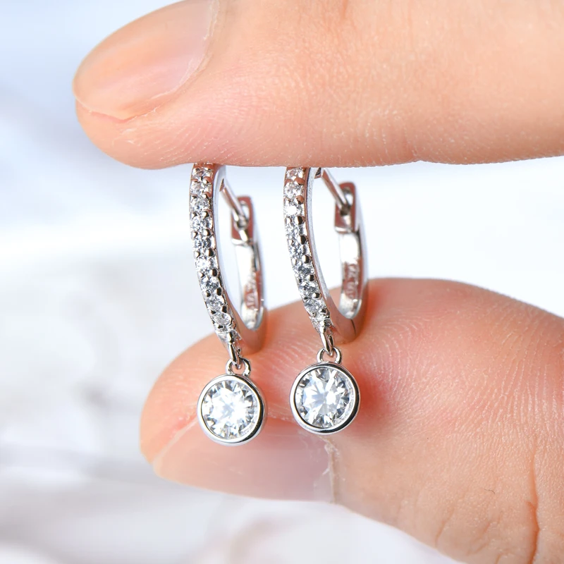 Lnngy 3mm 4mm Bezel Moissanite Drop Earrings Brinco Prata 925 Sterling Silver Earring For Women Girls Pendant Jewelry Gift