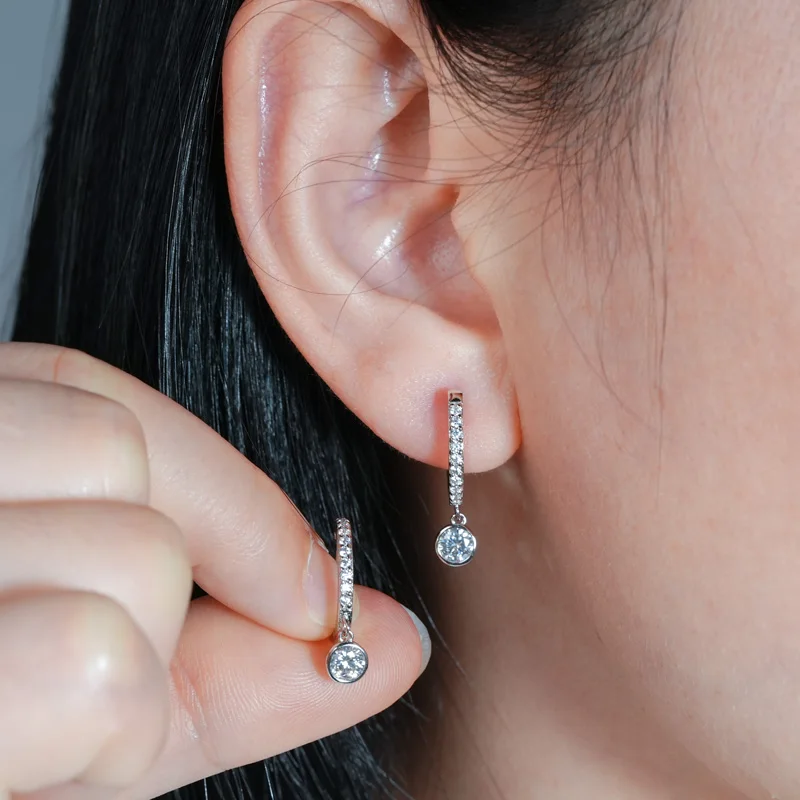 Lnngy 3mm 4mm Bezel Moissanite Drop Earrings Brinco Prata 925 Sterling Silver Earring For Women Girls Pendant Jewelry Gift