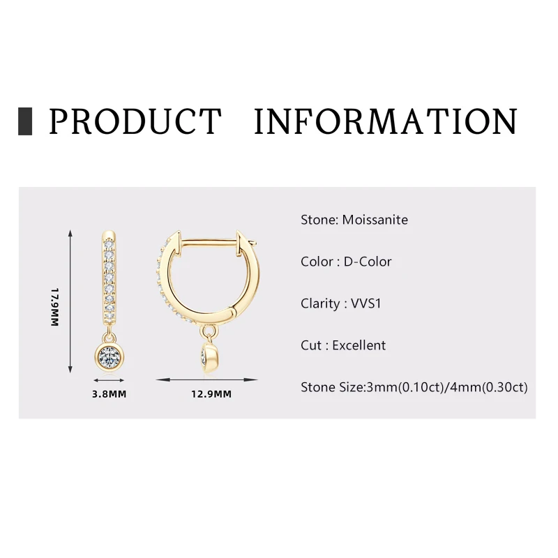 Lnngy 3mm 4mm Bezel Moissanite Drop Earrings Brinco Prata 925 Sterling Silver Earring For Women Girls Pendant Jewelry Gift