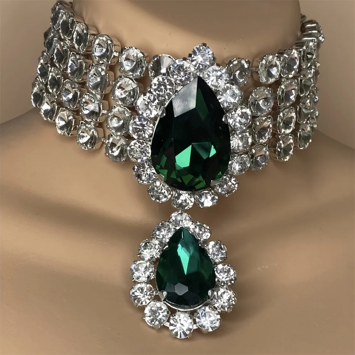 Rhinestone Multilayered Large Water Drop Dangle Necklace for Women Exaggerated Party Queen Necklace Jewelry Accessories Gifts
