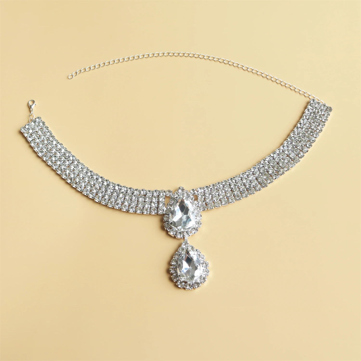 Rhinestone Multilayered Large Water Drop Dangle Necklace for Women Exaggerated Party Queen Necklace Jewelry Accessories Gifts