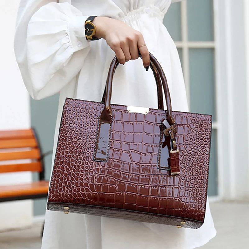Patent Leather Women Messenger Bags Crocodile Female Crossbody Shoulder Hand Bags for Women High Quality Ladies Handbags
