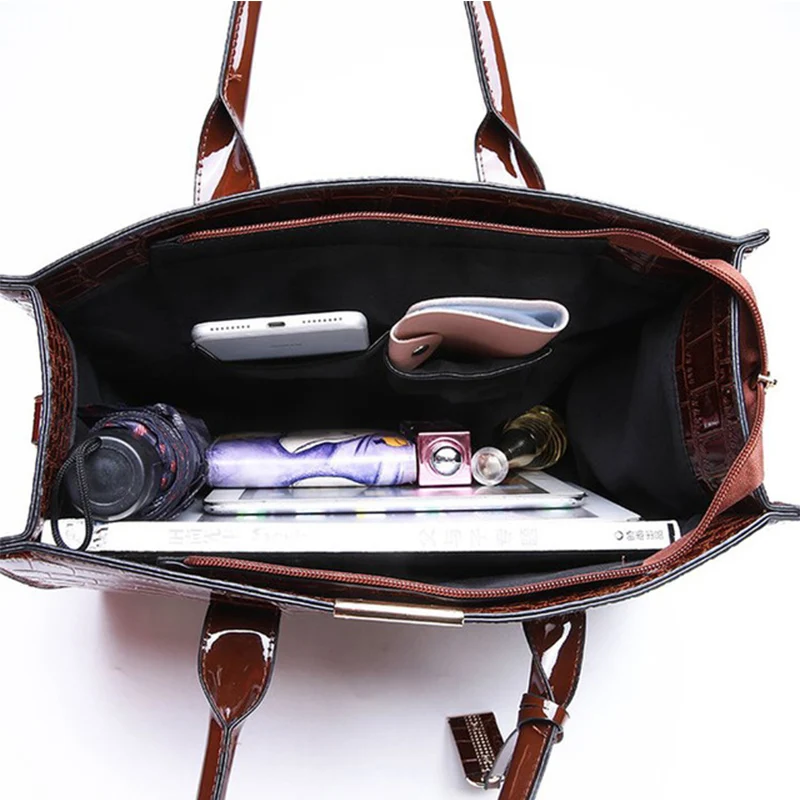 Patent Leather Women Messenger Bags Crocodile Female Crossbody Shoulder Hand Bags for Women High Quality Ladies Handbags