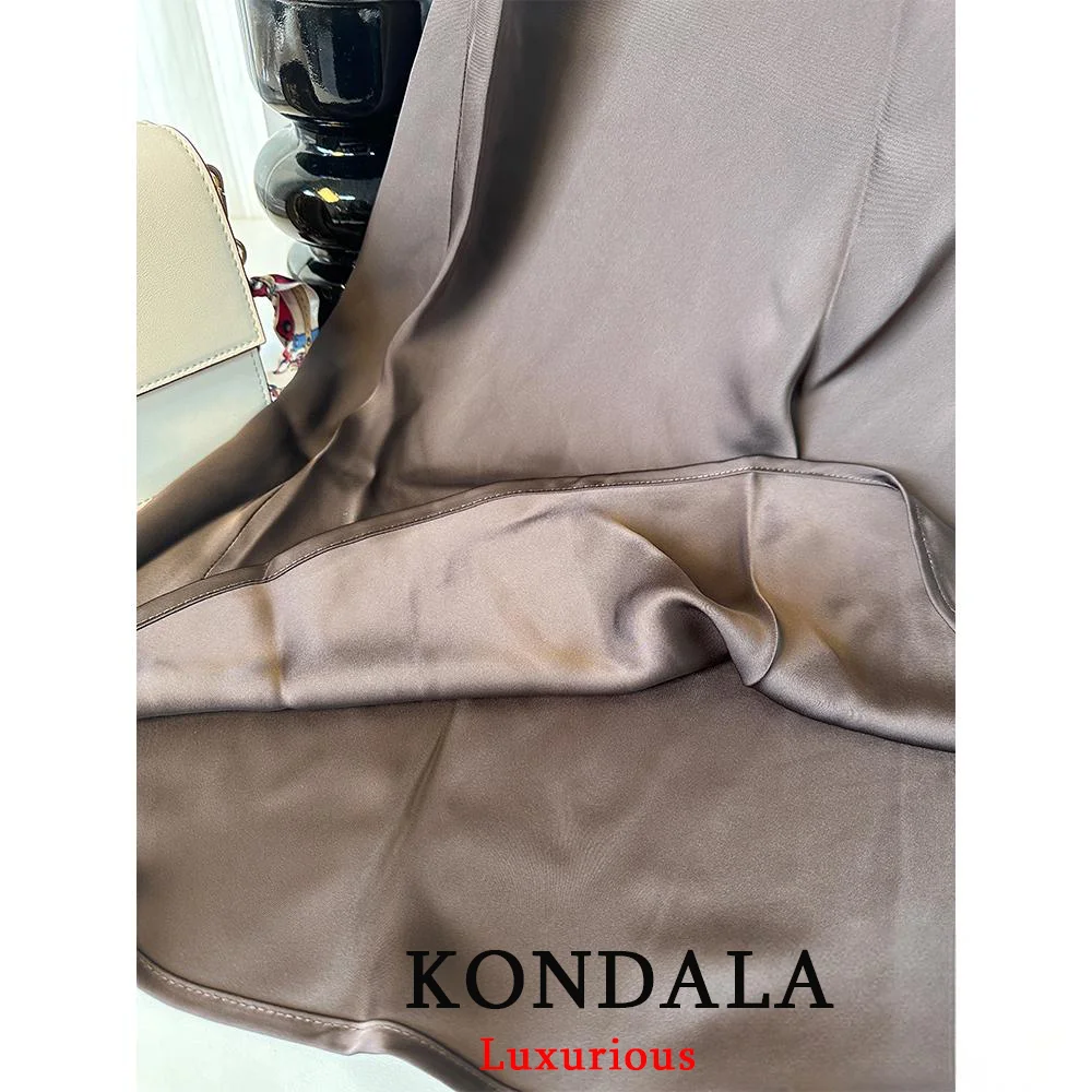 KONDALA Vintage Casual Brown Satin Long Skirts Women High Waist Elastic Straight Mocha Mousse Skirts Fashion 2025 Elegant Skirts