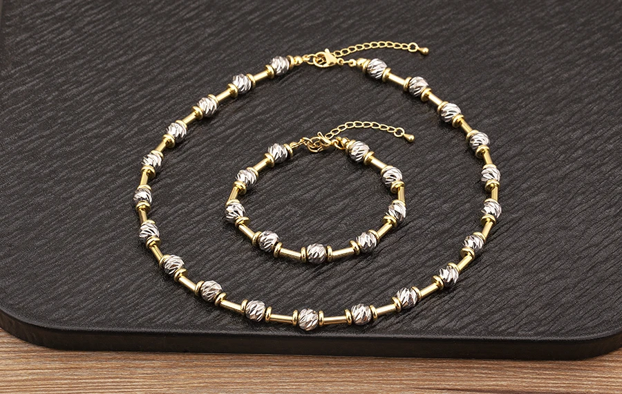 Nidin High Quality Beads Jewelry Sets Bracelet Necklace For Women Female Punk Rock Style Accessories Daily Party Gifts Wholesale