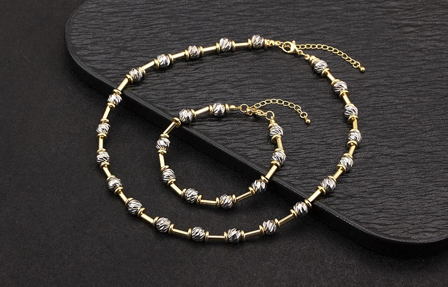 Nidin High Quality Beads Jewelry Sets Bracelet Necklace For Women Female Punk Rock Style Accessories Daily Party Gifts Wholesale