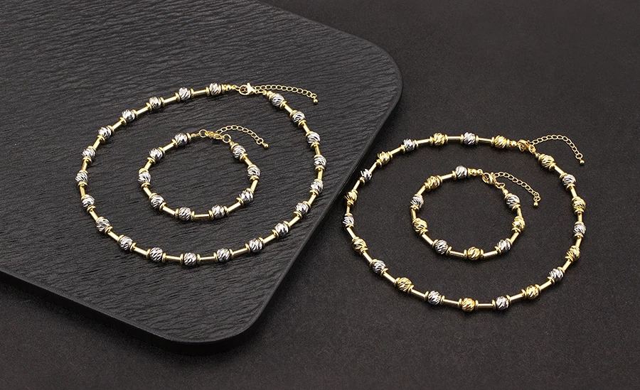 Nidin High Quality Beads Jewelry Sets Bracelet Necklace For Women Female Punk Rock Style Accessories Daily Party Gifts Wholesale