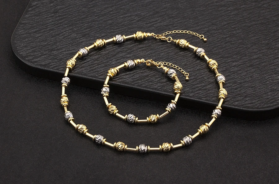 Nidin High Quality Beads Jewelry Sets Bracelet Necklace For Women Female Punk Rock Style Accessories Daily Party Gifts Wholesale