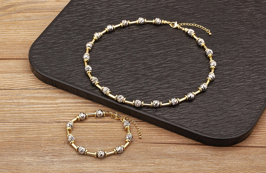 Nidin High Quality Beads Jewelry Sets Bracelet Necklace For Women Female Punk Rock Style Accessories Daily Party Gifts Wholesale