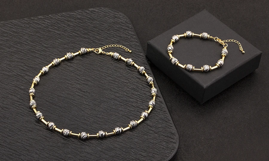 Nidin High Quality Beads Jewelry Sets Bracelet Necklace For Women Female Punk Rock Style Accessories Daily Party Gifts Wholesale