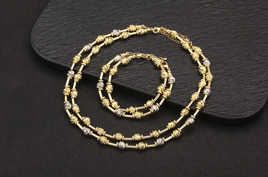 Nidin High Quality Beads Jewelry Sets Bracelet Necklace For Women Female Punk Rock Style Accessories Daily Party Gifts Wholesale