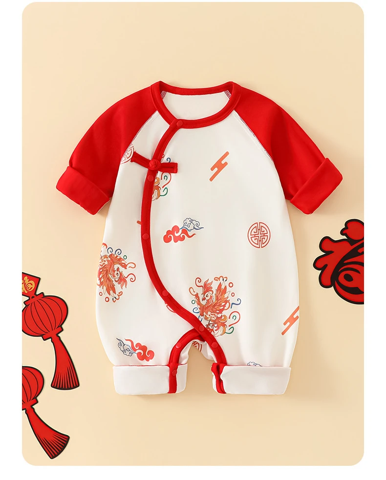 Autumn Baby Rompers for Girls Boys Winter Cute Animal Design Red Christmas 100 Cotton Chinese Full Moon Boneless Hoodie Newborn